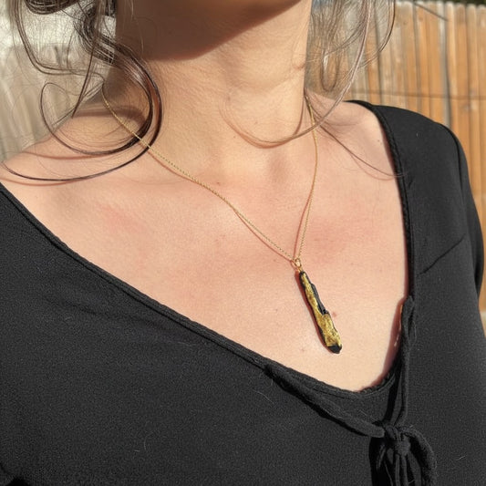 Ancient Irish Bog Oak Gold Leaf Pendant