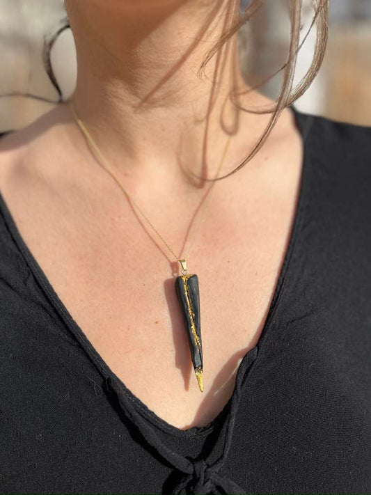 Ancient Irish Bog Oak Gold Leaf Pendant