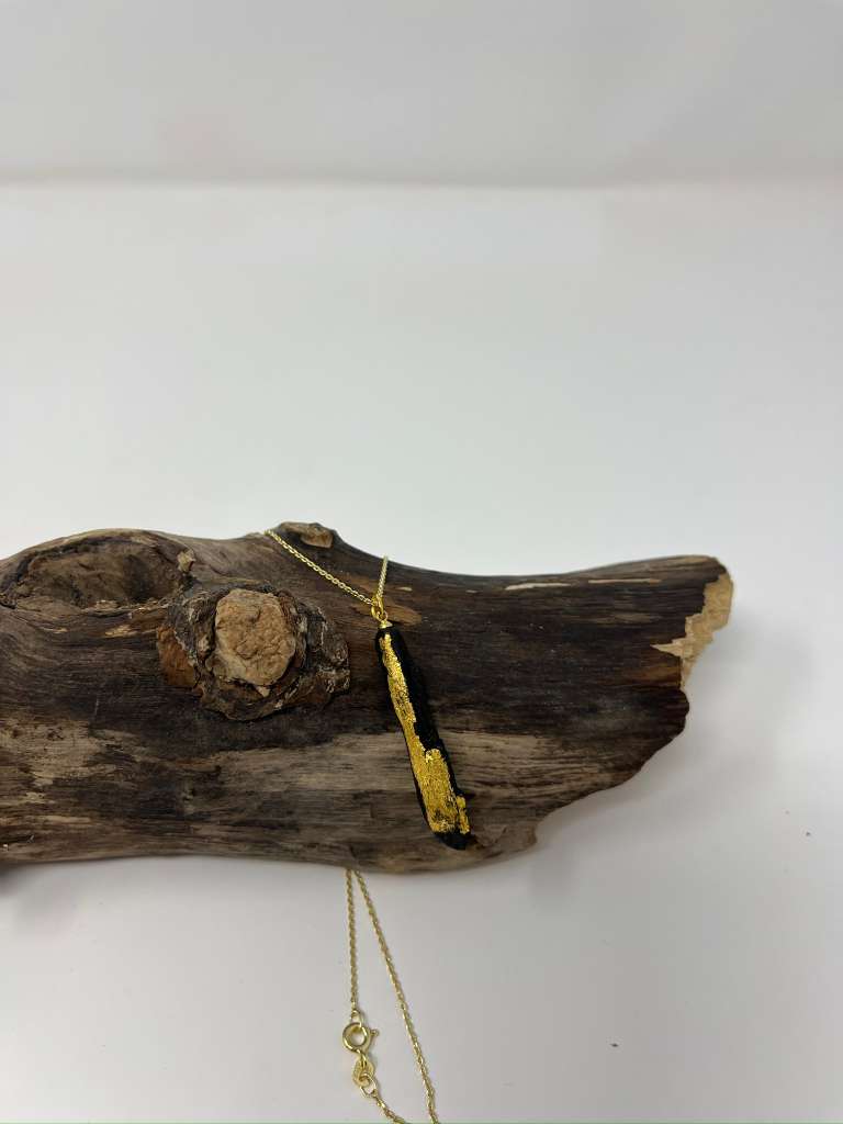 Ancient Irish Bog Oak Gold Leaf Pendant