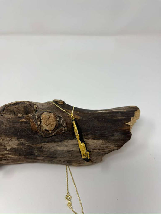 Ancient Irish Bog Oak Gold Leaf Pendant