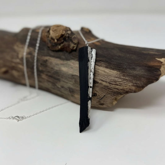 Ancient Irish Bog Oak Silver Leaf Pendant